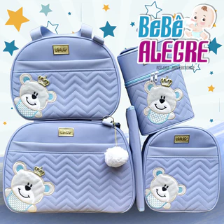 Urso Lado Bolsas maternidade Mala,Mochila COMPLETO 5 Peças Bebê Alegre