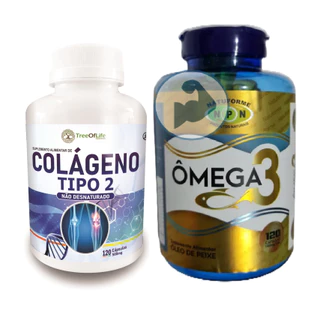 Colágeno Tipo 2 120 Cápsulas 40mg com Ômega 3 120 Softgel 1000mg