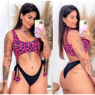 Body Maiô Amarração Lateral Cavado Biquíni Anita Corrente Argola