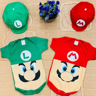Body mesversário bebê menino Luigi e Super Mario