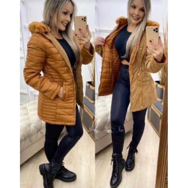 Jaqueta Parka dupla face impermeável usa os dois lados