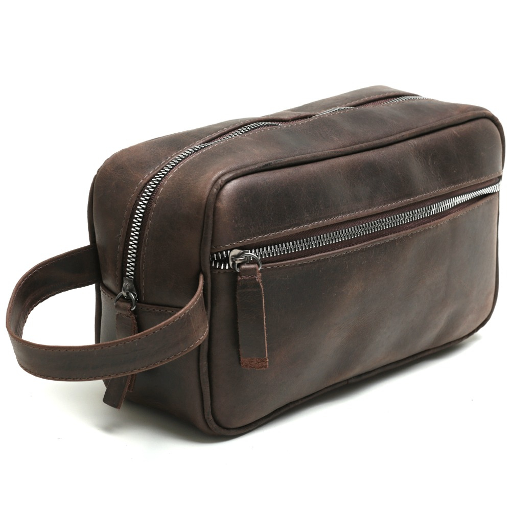 Necessaire Masculina De Couro Legítimo Organizador Viagem Executiva Mala De Zíper Qualidade Premium