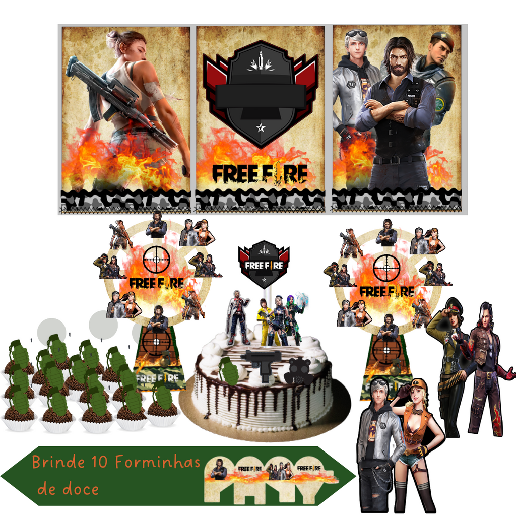 Kit Decoração Aniversário Personalizado com NOME e IDADE Free Fire