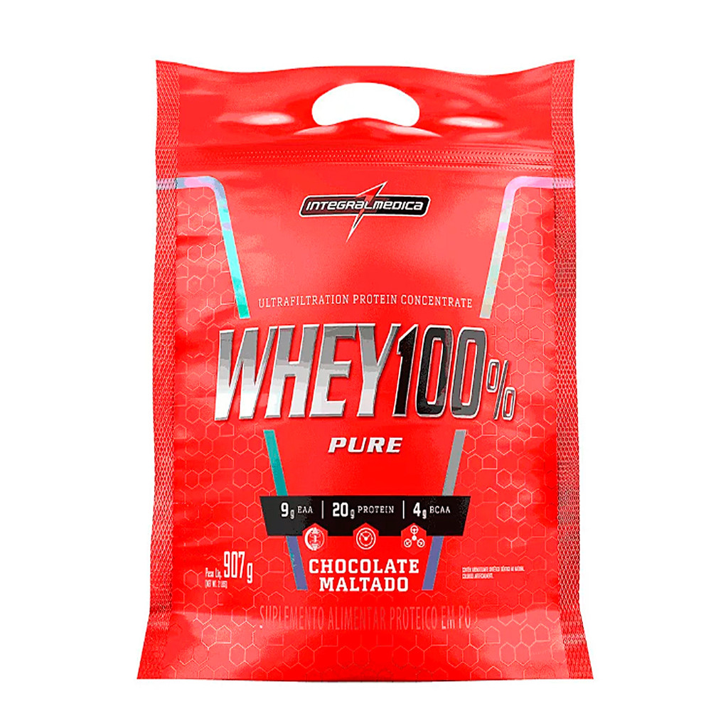 Whey Protein 100 Pure Concentrado 900g Sabor Chocolate Maltado Refil Integralmedica Shopee