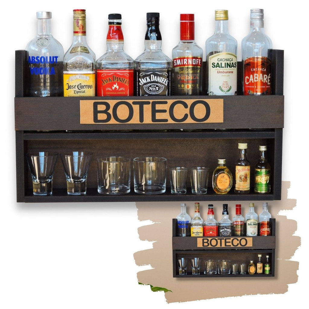 Mini Bar Barzinho Sala Parede Adega MDF Rústico Tabaco Preto | Shopee ...