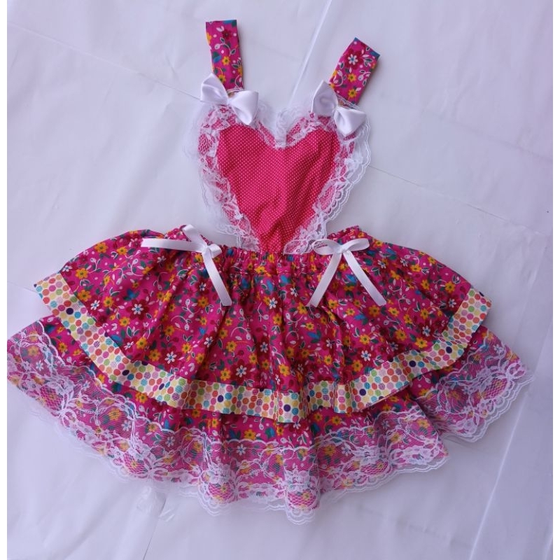 Jardineira Xadrez Festa Junina Vestido Caipira Infantil