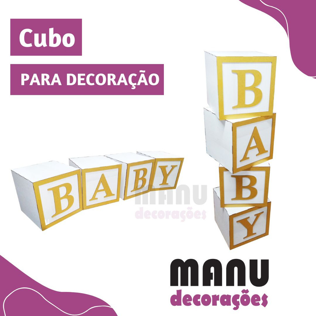4 Cubos Baby Pintado / Decoração de Festa / Decoração Chá de Bebê e Revelação MDF 30CM