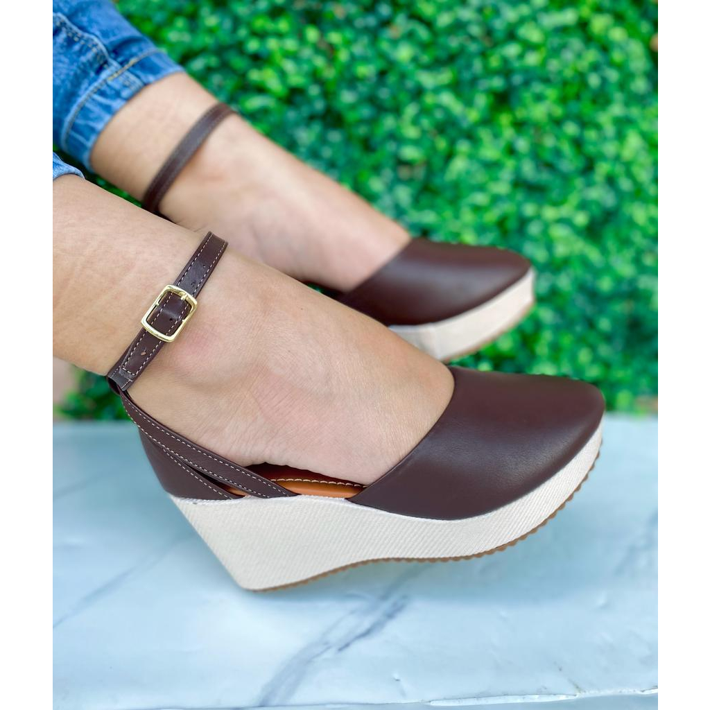 ANABELA SALTO BAIXO FEMININO SANDALIA PLATAFORMA FECHADA | Shopee Brasil