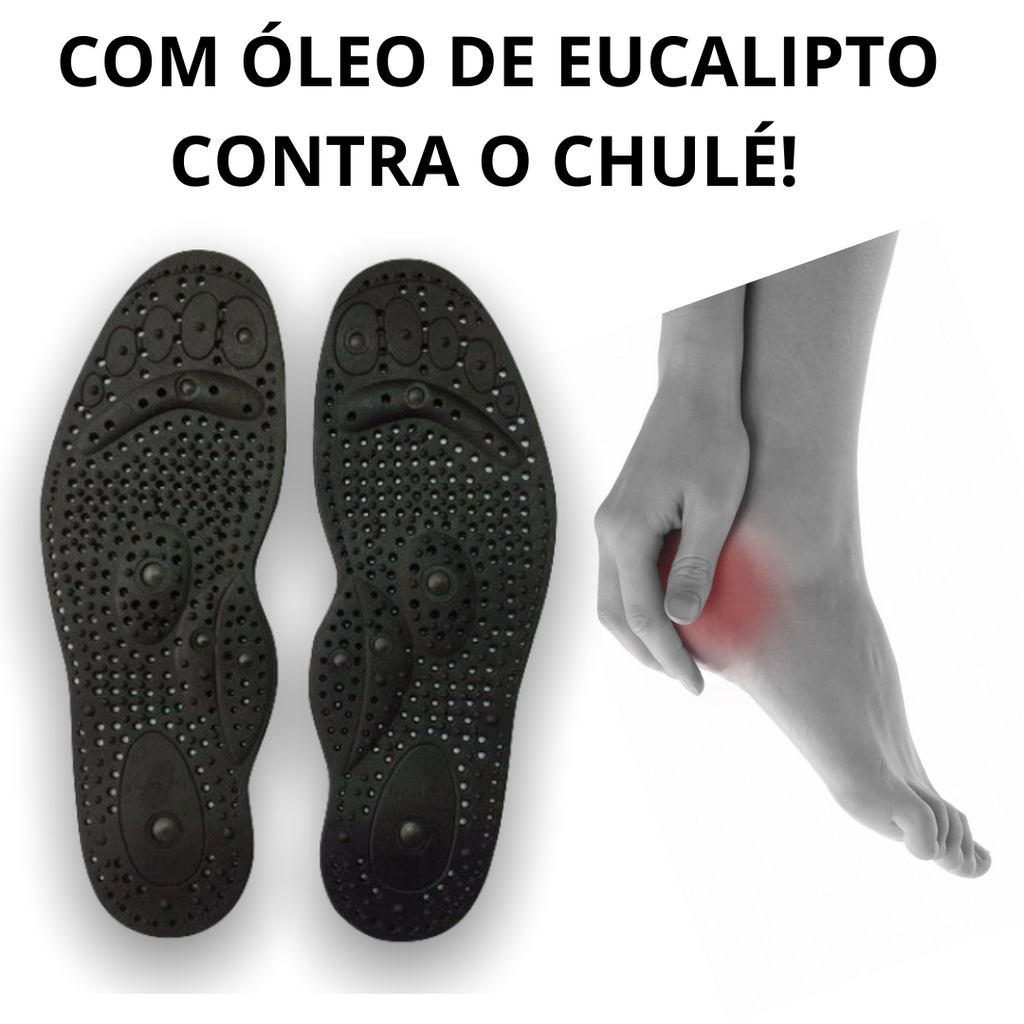 Palmilha Magnética c/ Óleo de Eucalipto Anti Odor Massagem DO IN Anti Estresse com Carvão Ativo