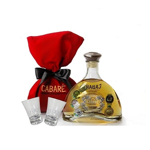 Cachaça Extra Premium Cabaré Acompanha 2 Copos + Laço em Cetim e Veludo