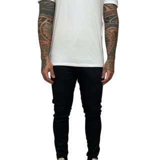 Calça Jeans Masculina Skinny Preta Casual Tendência Básica com elastano