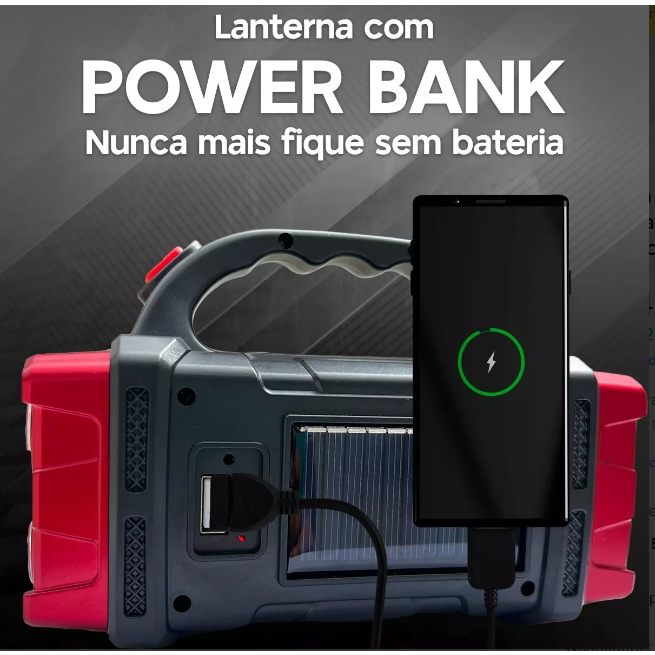 Imagem do produto Lanterna Holofote Super Led Potente Recarregavel Usb Solar Power Bank Prova d água 4