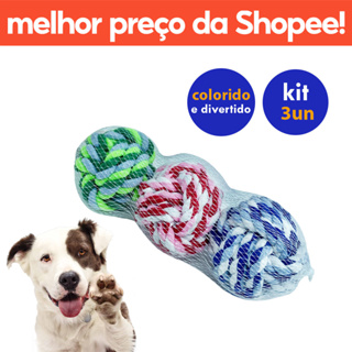 Brinquedo para Cachorro Bola Corda Kit 03 com Bolinhas Coloridas Savana Pet