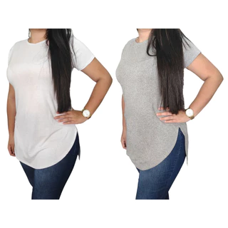 Kit 2 Camiseta Longline Feminina Academia Lisa Promoção Plus