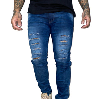 Calça Jeans Masculina Top Rasgada Moda Premium Com Lycra