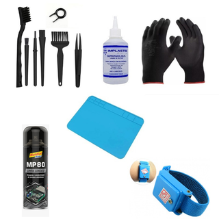 Kit Pincel Escova Pulseira Luva Manta Anti-estática Alcool Limpa Contato