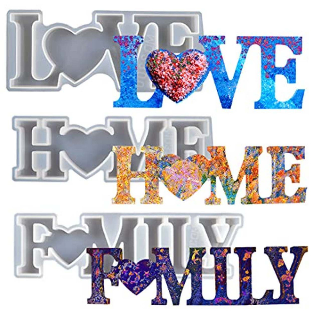 Molde de Silicone Placa de Resina HOME LOVE FAMILY Artesanato DIY