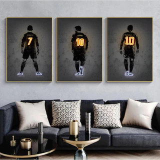 Quadros Decorativo 3 peças 60x40 Mosaico Mdf Alta Resolução Full HD moda moderna abstrata neon futebol Neymar Ronaldo Messi meninos meninas decoração para casa sala