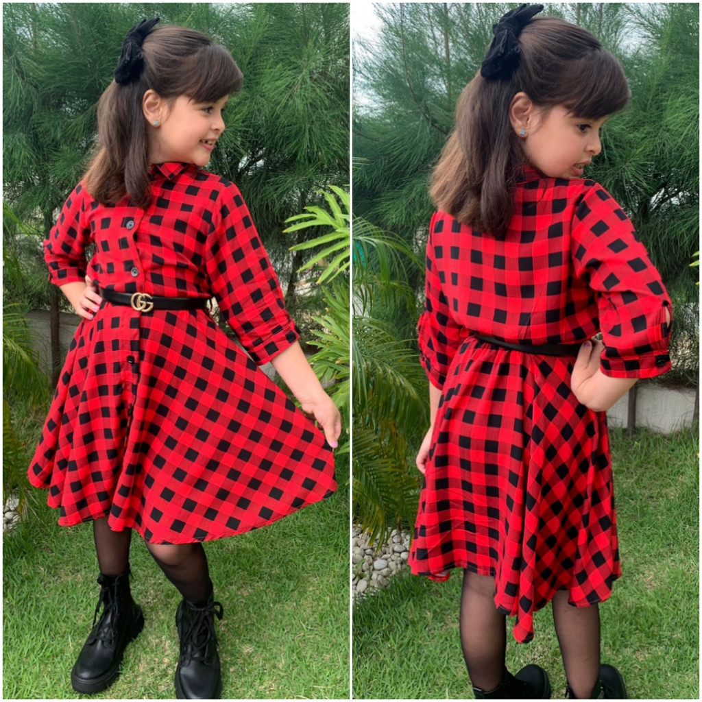 Vestido Infantil Feminino Infanti Ursinhas Xadrez Vermelho Collab