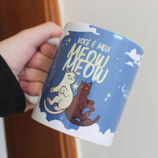 Caneca Você é meu MeowMeow Presente Namoro Caneca Gatos Gatinhos Arte Azul