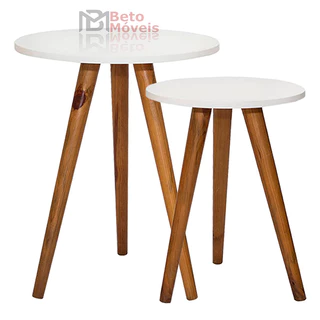 Kit de Mesa Lateral Decoração Sala Pé Palito Conjunto Mesinhas de Madeira