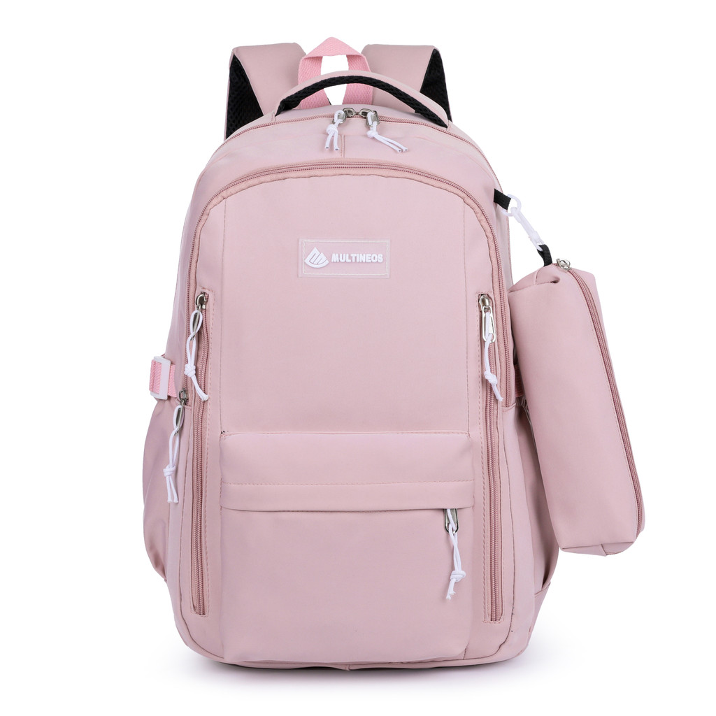 Mochila Escolar Com Estojo De Grande Capacidade Para Estudante Feminina Nylon Impermeavel Multineos