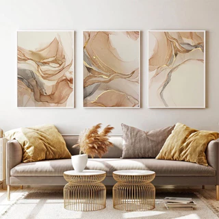 Quadros Decorativo 3 peças 60x40 Mosaico Mdf Alta Resolução Full HD Abstrato Fluido Delicados Moderno para sala quarto