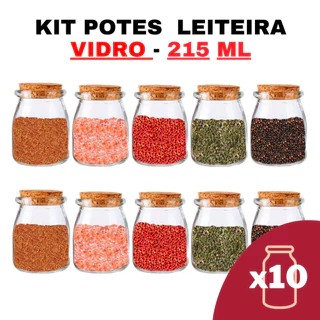 Kit Potes de Temperos Condimentos De Vidro Tipo Leiteira Grande Para Cozinha 215ml - Pote de Tempero - Frasco de Tempero - Jogo de Cozinha- Kit para Casa - Organizador - Dosador - Utensílio - Recipiente - Armazenamento