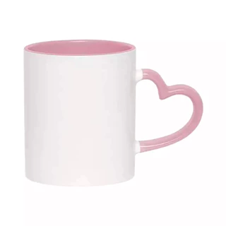 Caneca Interior e Alça de Coração - Rosa - Cerâmica - Sublimação - AAA - Xicara
