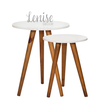 Conjunto de Mesa Lateral Pé Palito Retro Decoração Sala Madeira