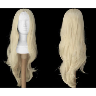 Peruca Sem Franja Loira Longa 75cm Levemente Ondulada Cosplay