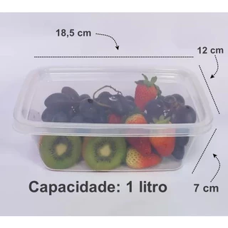 Kit 20 Potes Marmita Fitness Livre BPA 1 litro Congelar Marmita 1000 Ml Transparente com Tampa Transparente Resistente