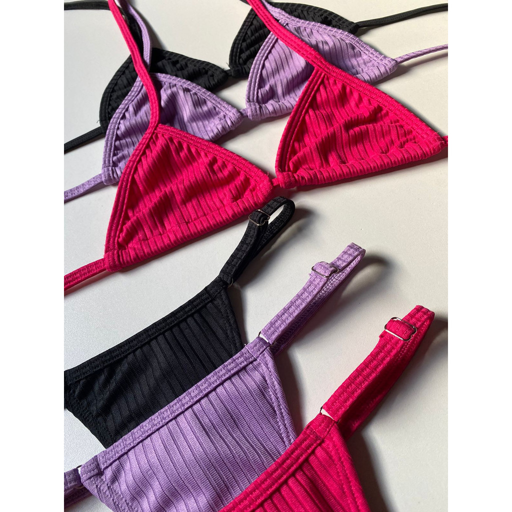 Biquíni de fita canelado e com regulagem