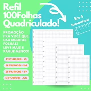 Refil para Caderno de Discos 90g - QUADRICULADO (100 folhas)