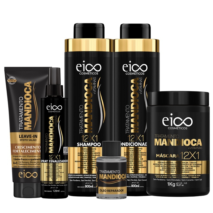 Eico Tratamento Mandioca Fortalecimento e Crescimento Hidratação Nutrição Proteção Térmica Filtro Solar