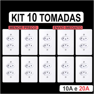 Kit 10 Tomadas Duplas 10A e 20A Linha Gelo (10 Unidades)