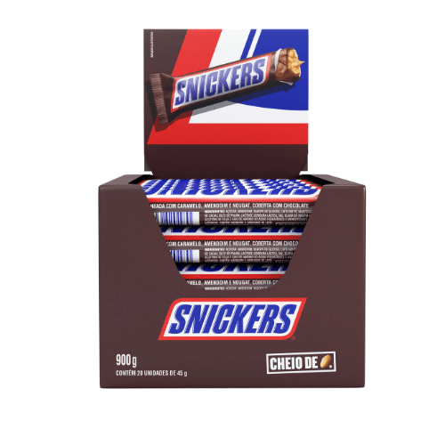 Caixa De Chocolate Snickers C/ 20 Unidades Barra De Chocolate 45g ...