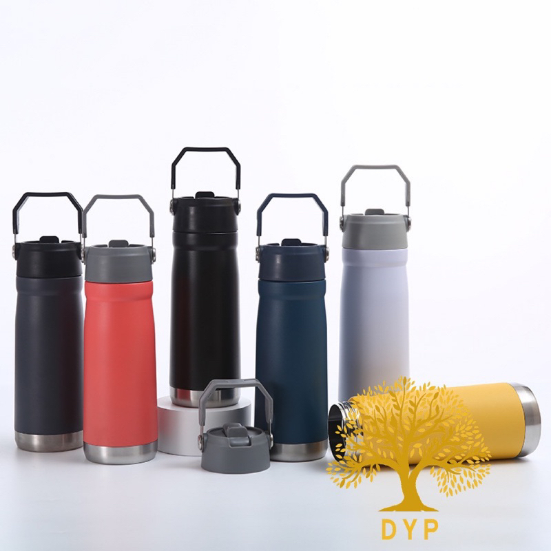 Garrafa Térmica Squeeze Térmico 650ml c/ canudo alça bico água gelado/quente parede dubla-Pronta entrega