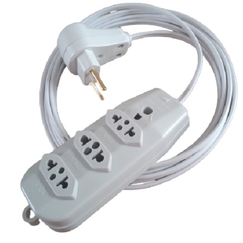 Extensao Eletrica 1,5 Metros 3 Tomadas 10A Fio 1,5mm Pino Lateral 110/220v Cod.445L RACRAFI