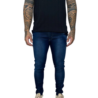Calça Jeans Masculina Skinny Azul Slim Escura Com Detalhes Linha Premium