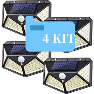 Kit 4 Luminária Solar 100 Led Com Sensor Jardim Prova D