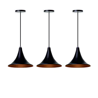 Kit 3 Pendentes Mesa Balcão Chapeu Chinês 23cm Alumínio Decoração