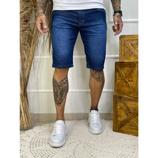 Bermuda Jeans Masculina Azul Básica Tradicional Linha Premium com elastano Clássica