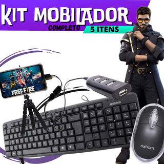 Kit Teclado, Mouse, Hub Usb, Adaptador Otg, Suporte Tripé, Mobilador Para Celular Completo Promoção