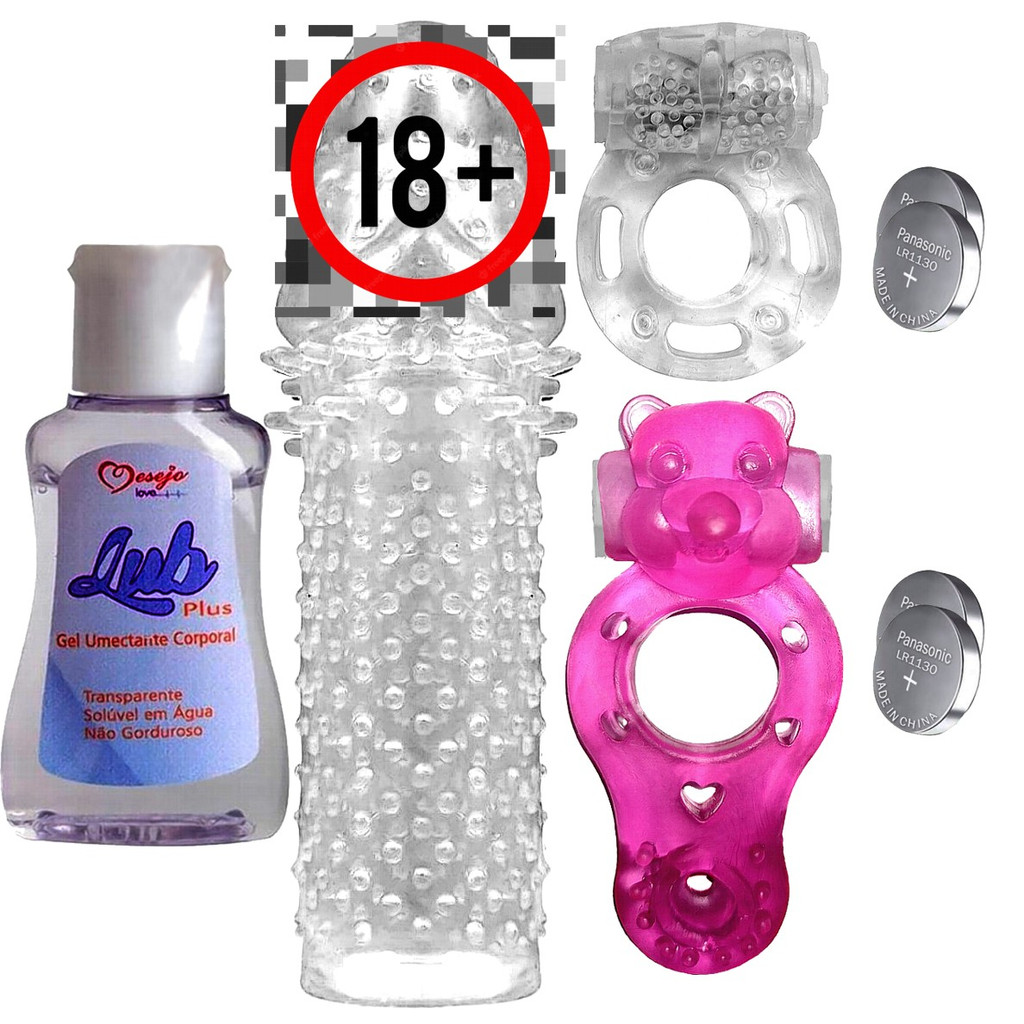 Kit Capa Extensora Peniana Silicone Anel Peniano Vibrador C Lubrificante Produto Sex Shop