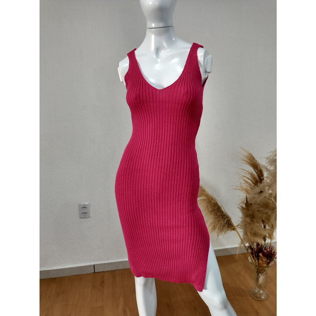 Vestido de tric modal canelado abertura lateral | Shopee Brasil