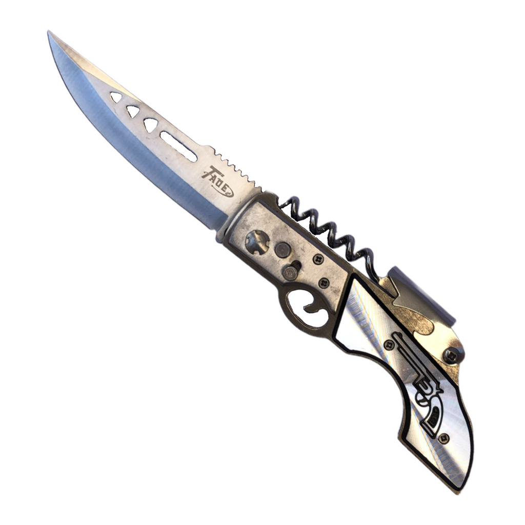 Canivete Automático Revolver Com Bainha Trava Camping Pesca | Shopee Brasil