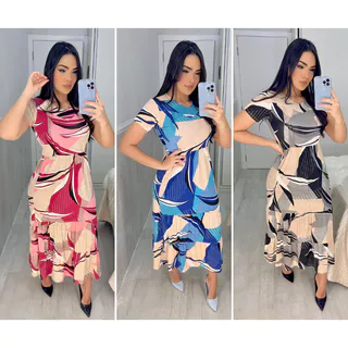 Vestido Longuete Juliana Lindas Cores E Estampas Moda Feminina Chique Moderna Brás