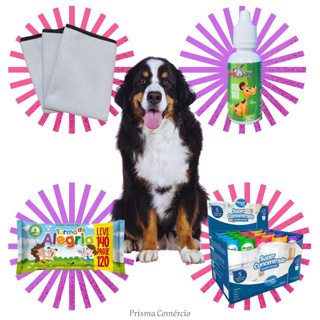Combo Higiênico para Cães - 3 Tapetes Sanitários Laváveis + 1 Educador Xixi Sim + 1 Pacote Lenços Umedecidos para Pet + 1 Sachê Desinfetante Concentrado Pet