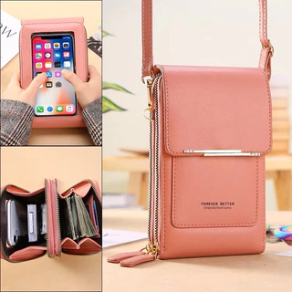 Bolsa Carteira Feminina Porta Celular Com 2 Zíper Tipo Carteira Transversal De Couro em Oferta na Shopee